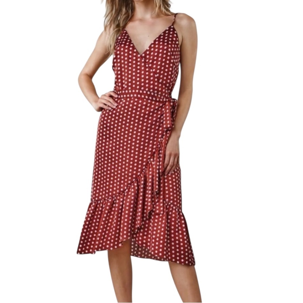 NWT Sugarlips Pretty Woman Satin Polka Dot Wrap Dress Size Large